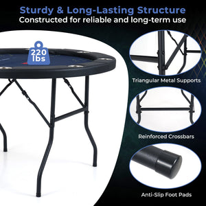 48 Inch Foldable Poker Table with 8 Cup Holders and Padded Edges-Blue view 8