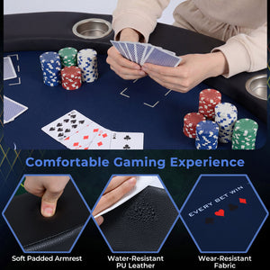 48 Inch Foldable Poker Table with 8 Cup Holders and Padded Edges-Blue view 9