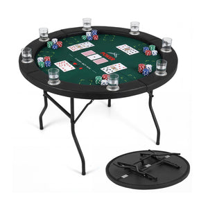 48 Inch Foldable Poker Table with 8 Cup Holders and Padded Edges-Green
