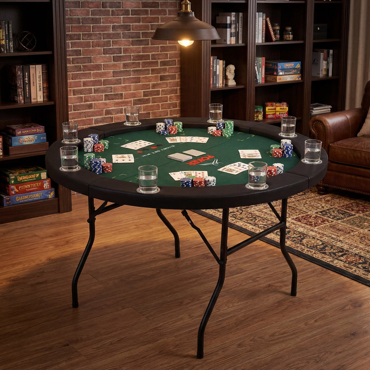 48 Inch Foldable Poker Table with 8 Cup Holders and Padded Edges-Green view 2