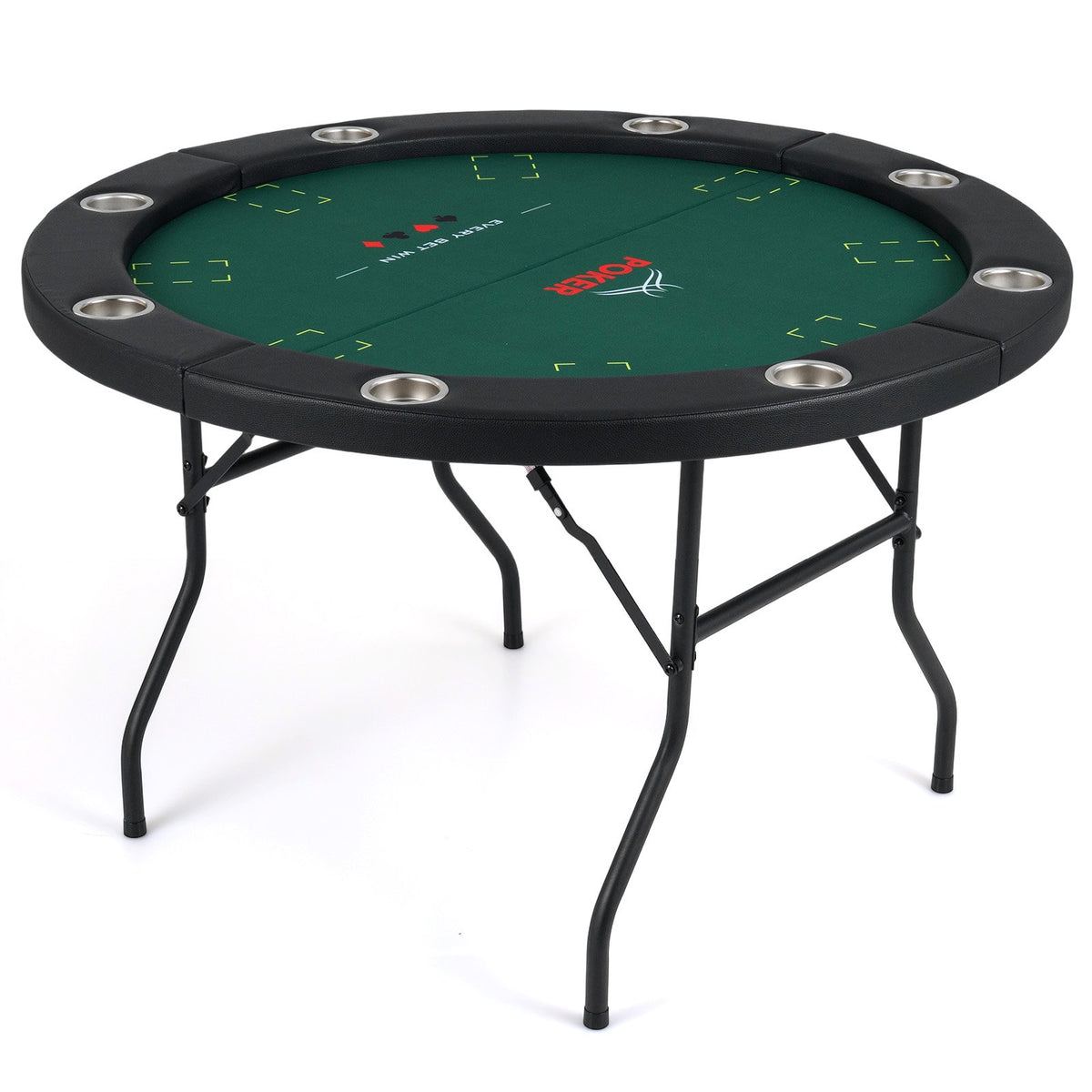 48 Inch Foldable Poker Table with 8 Cup Holders and Padded Edges-Green view 4