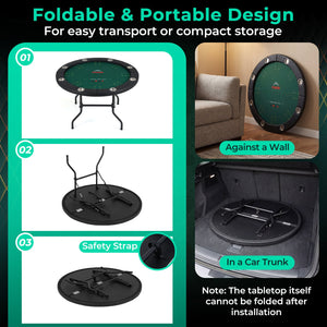 48 Inch Foldable Poker Table with 8 Cup Holders and Padded Edges-Green view 7