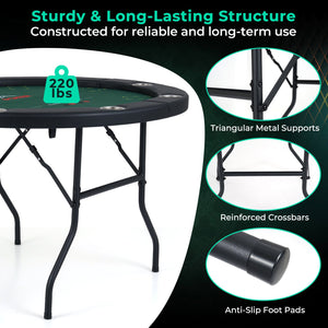 48 Inch Foldable Poker Table with 8 Cup Holders and Padded Edges-Green view 8