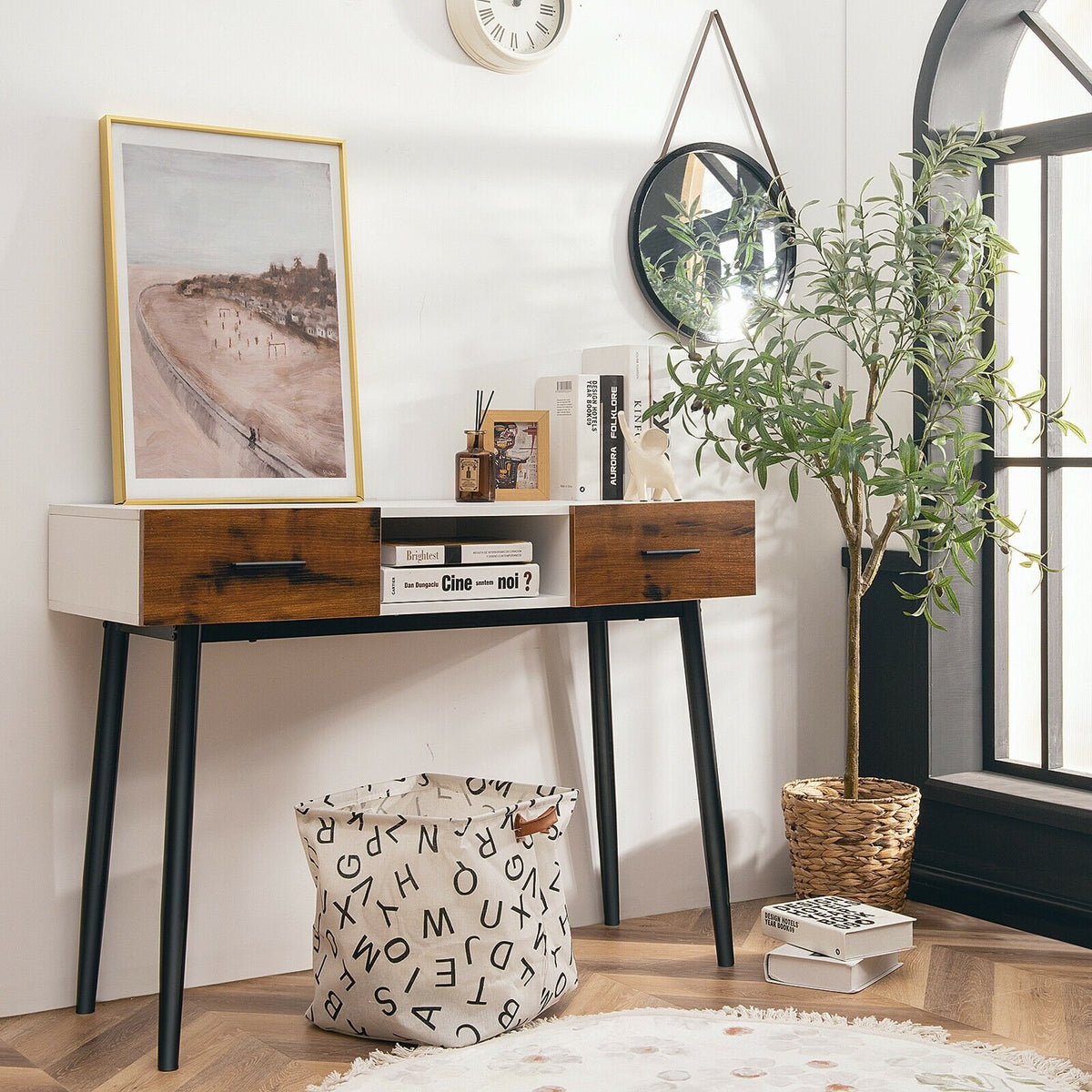 42 Inch Industrial Console Table with 2 Drawers for Entryway Hallway view 6