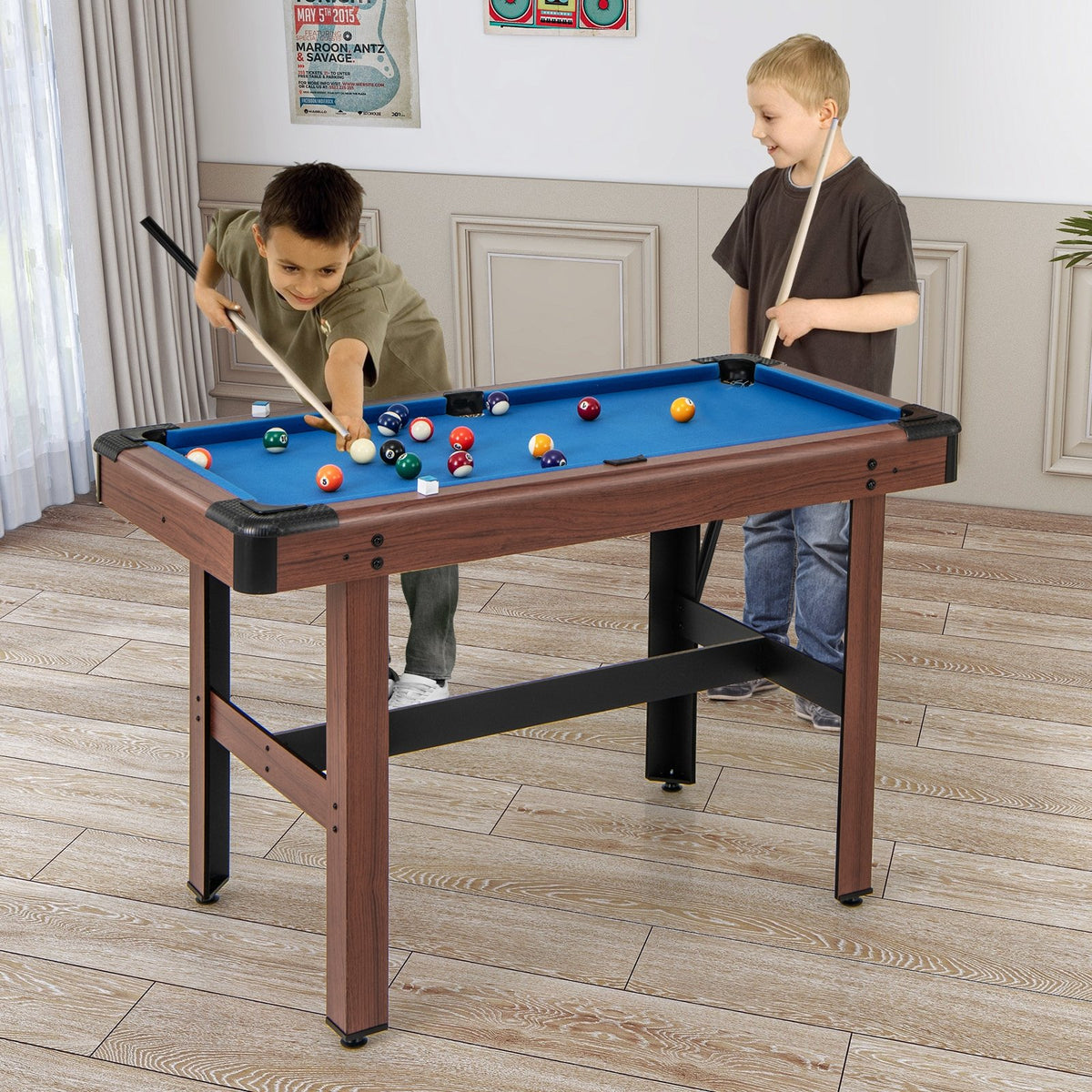48 Inch Pool Wooden Game Table with Full Set of Ballsfor Kids and Adults-Blue view 3