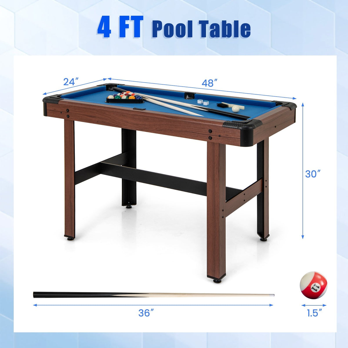 48 Inch Pool Wooden Game Table with Full Set of Ballsfor Kids and Adults-Blue view 5