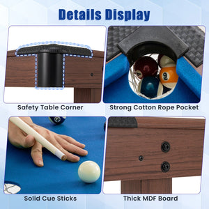 48 Inch Pool Wooden Game Table with Full Set of Ballsfor Kids and Adults-Blue view 9