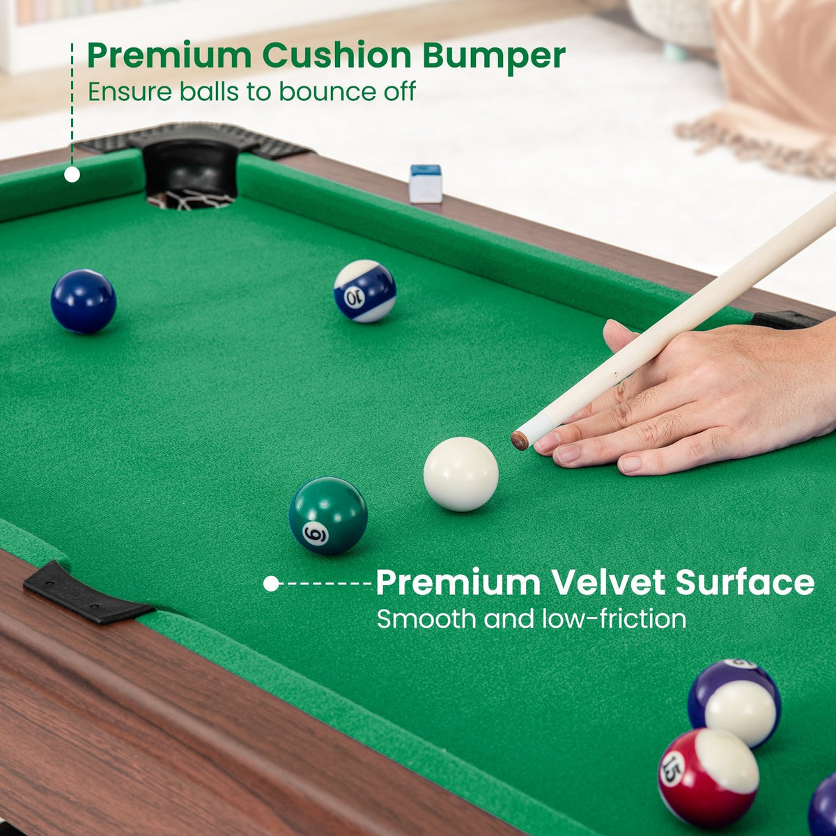 48 Inch, Pool Wooden Game Table with Full Set of Ballsfor Kids and Adults-Green view 5