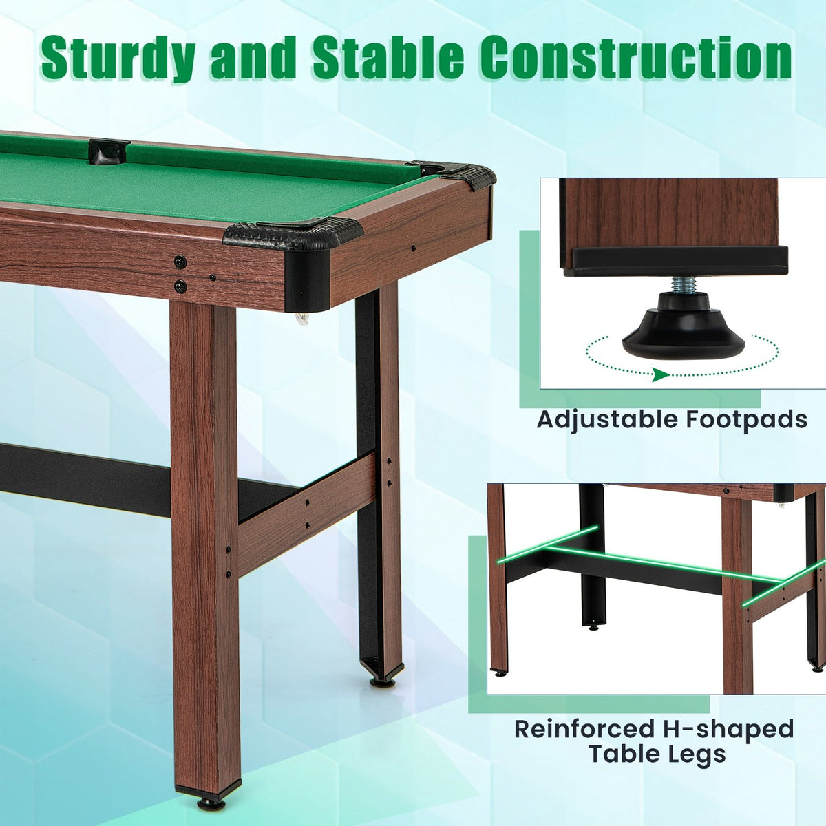 48 Inch, Pool Wooden Game Table with Full Set of Ballsfor Kids and Adults-Green view 6