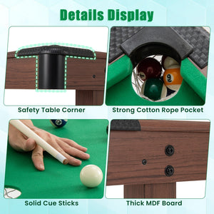 48 Inch, Pool Wooden Game Table with Full Set of Ballsfor Kids and Adults-Green view 9