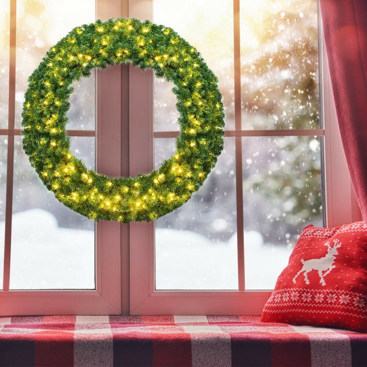 48 Inch Pre-lit Cordless Artificial Christmas Wreath view 2