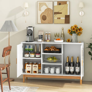 48 Inch Sideboard Buffet Cabinet Floor Storage Cabinet with 2 Bamboo Woven Doors-White view 3