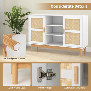48 Inch Sideboard Buffet Cabinet Floor Storage Cabinet with 2 Bamboo Woven Doors-White view 7