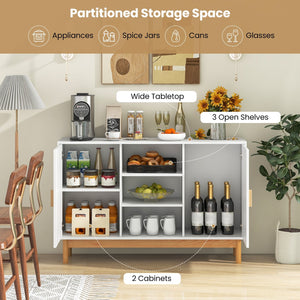 48 Inch Sideboard Buffet Cabinet Floor Storage Cabinet with 2 Bamboo Woven Doors-White view 8