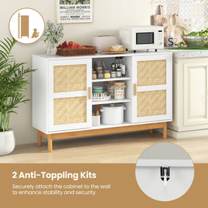 48 Inch Sideboard Buffet Cabinet Floor Storage Cabinet with 2 Bamboo Woven Doors-White view 9