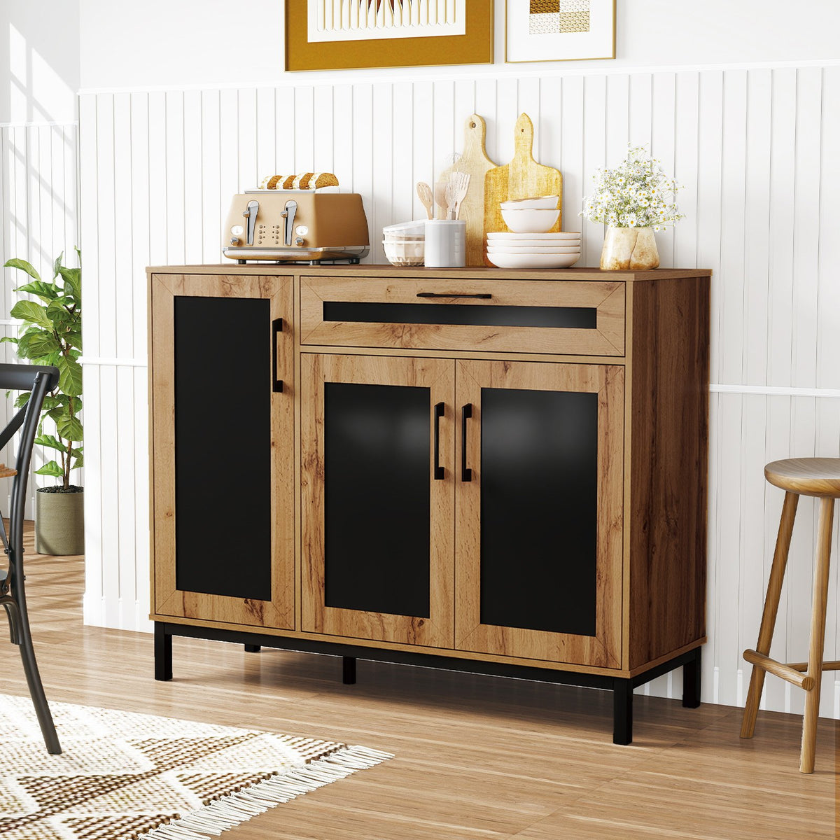 48 Inch Sideboard Buffet Cabinet with Drawer and Metal Legs-Natural view 2