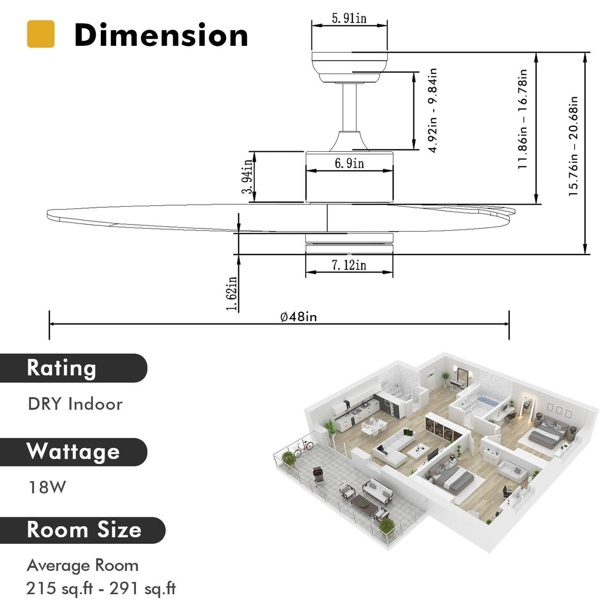 48 Inch Wood Ceiling Fan with LED Lights and 6 Speed Levels-Silver view 4