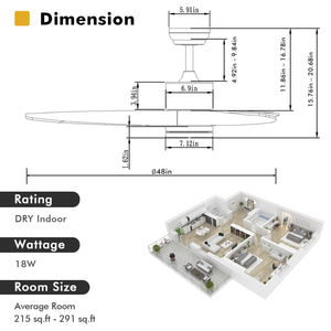 48 Inch Wood Ceiling Fan with LED Lights and 6 Speed Levels-Silver view 4