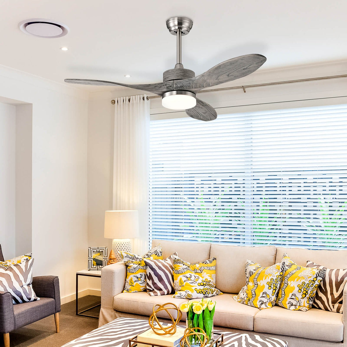 48 Inch Wood Ceiling Fan with LED Lights and 6 Speed Levels-Silver view 6