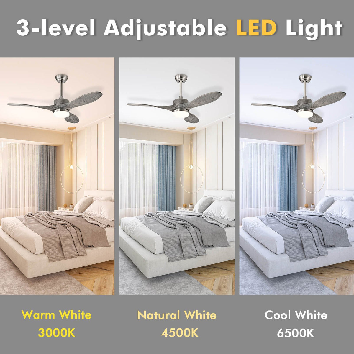 48 Inch Wood Ceiling Fan with LED Lights and 6 Speed Levels-Silver view 8
