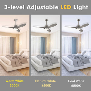 48 Inch Wood Ceiling Fan with LED Lights and 6 Speed Levels-Silver view 8
