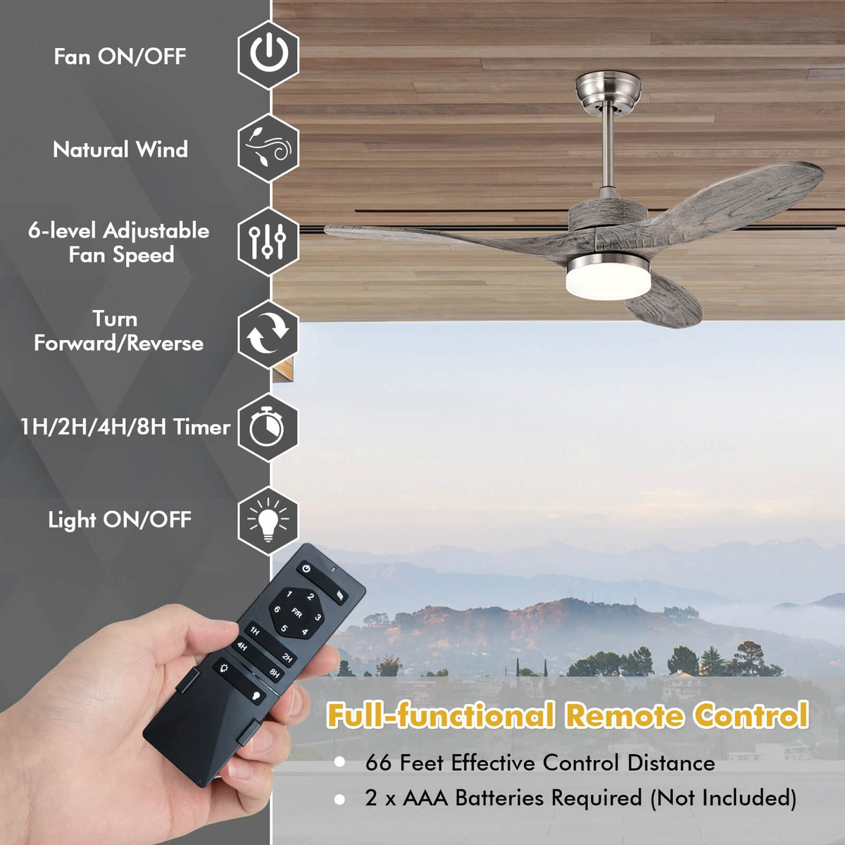 48 Inch Wood Ceiling Fan with LED Lights and 6 Speed Levels-Silver view 9
