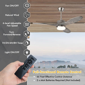 48 Inch Wood Ceiling Fan with LED Lights and 6 Speed Levels-Silver view 9