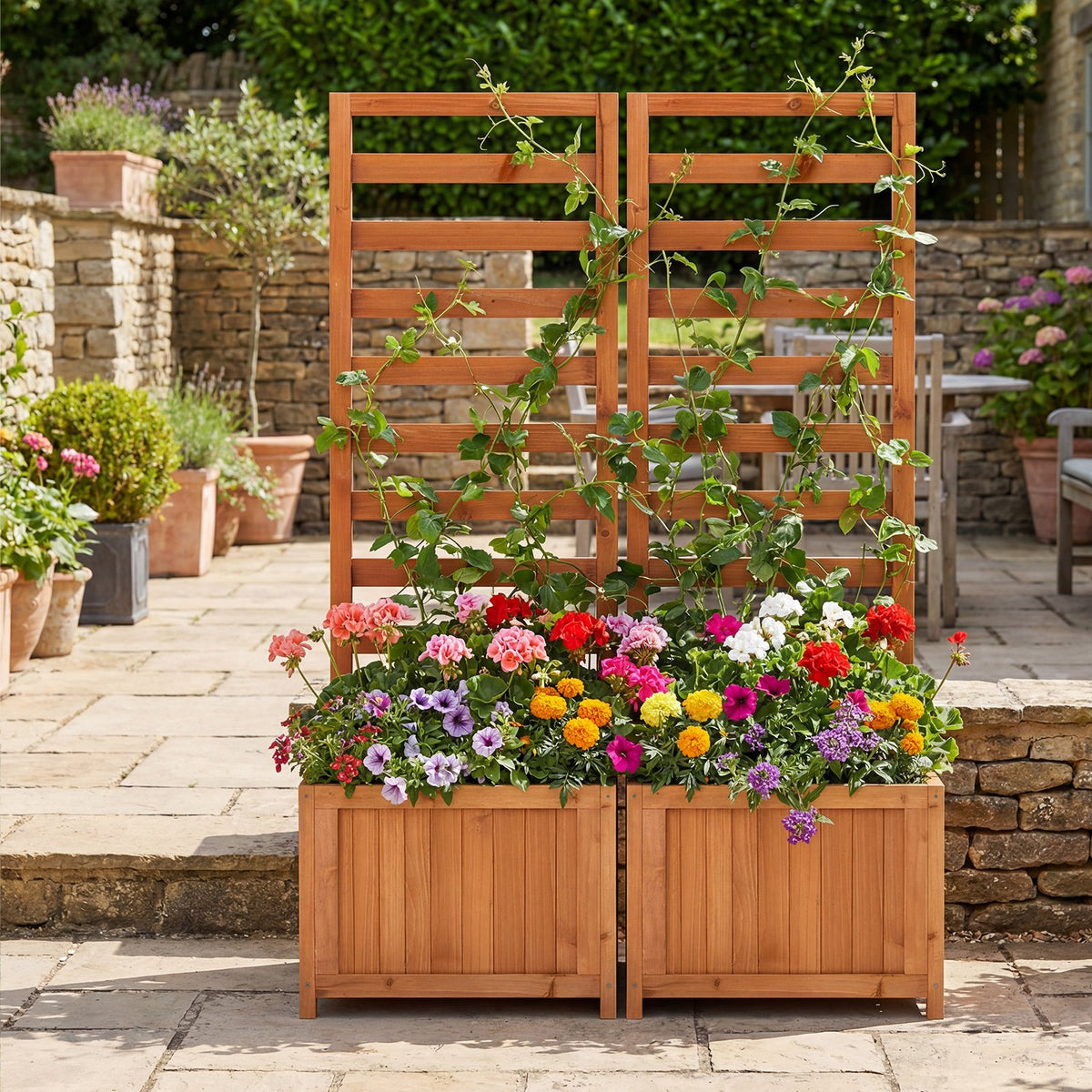 48 Inch Wood Raised Garden Bed with Trellis with Drainage Holes-Natural view 5