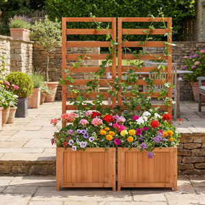 48 Inch Wood Raised Garden Bed with Trellis with Drainage Holes-Natural view 5