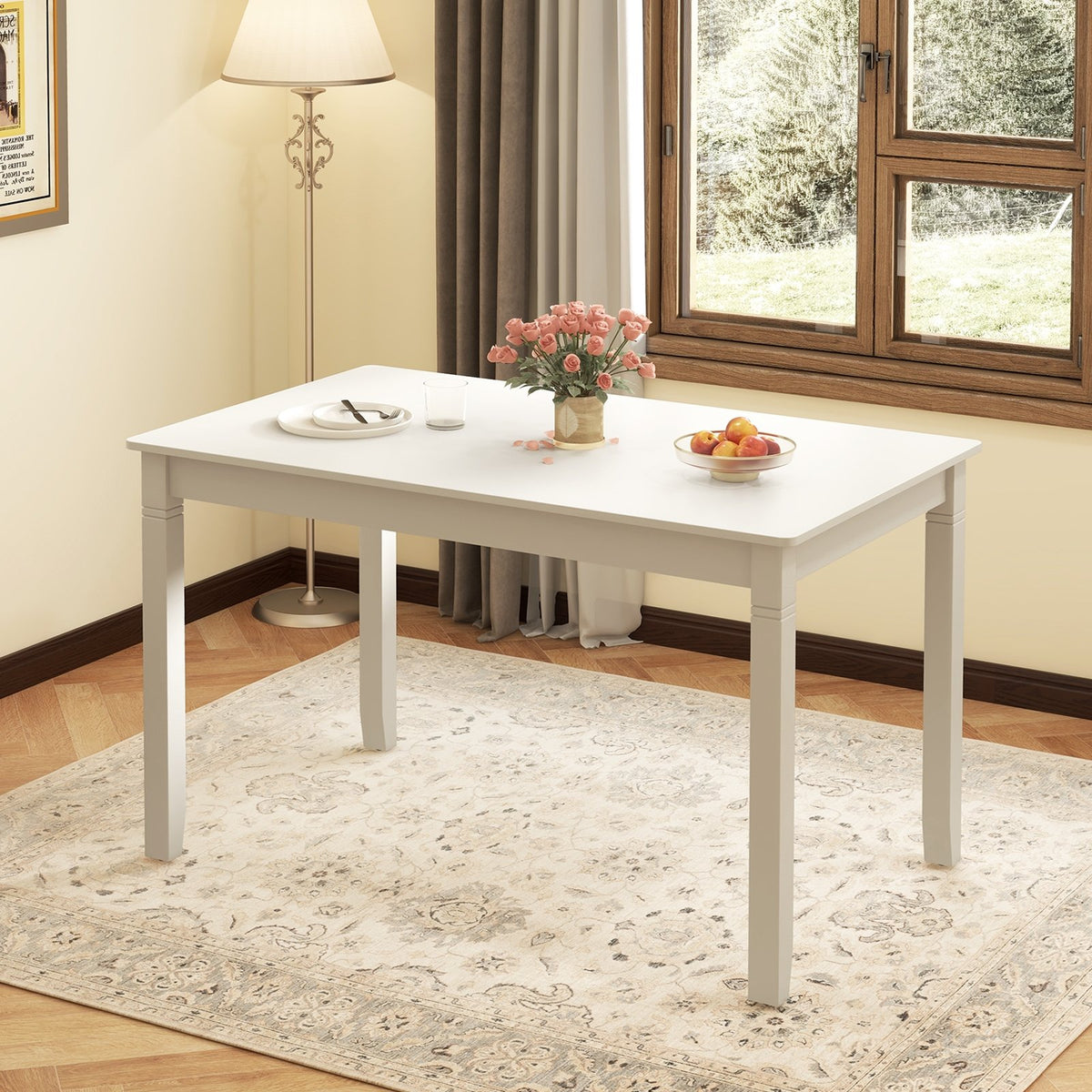 48-Inch Wooden Dining Table for 4 People Rectangular Kitchen Table with Rubber Wood Legs-Cream White view 2