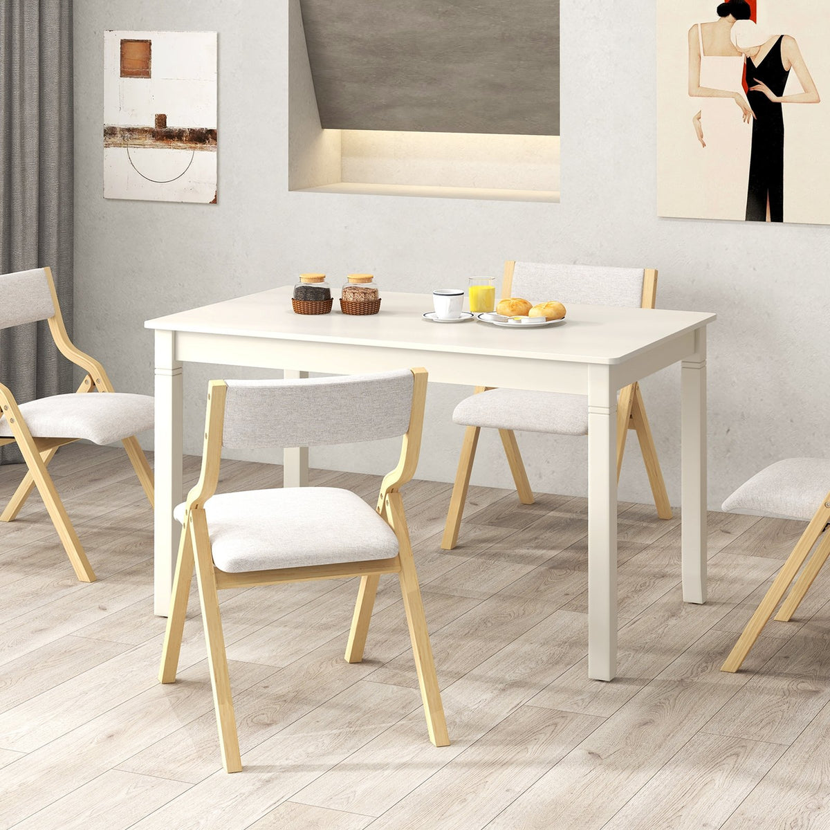 48-Inch Wooden Dining Table for 4 People Rectangular Kitchen Table with Rubber Wood Legs-Cream White view 3