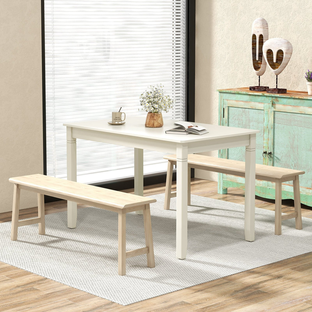 48-Inch Wooden Dining Table for 4 People Rectangular Kitchen Table with Rubber Wood Legs-Cream White view 5