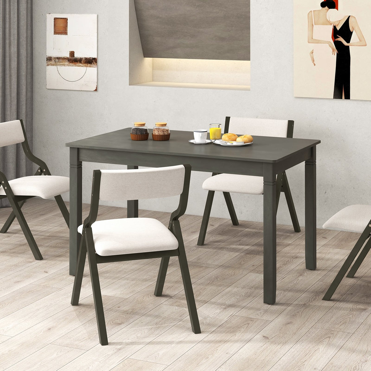 48-Inch Wooden Dining Table for 4 People Rectangular Kitchen Table with Rubber Wood Legs-Gray view 5