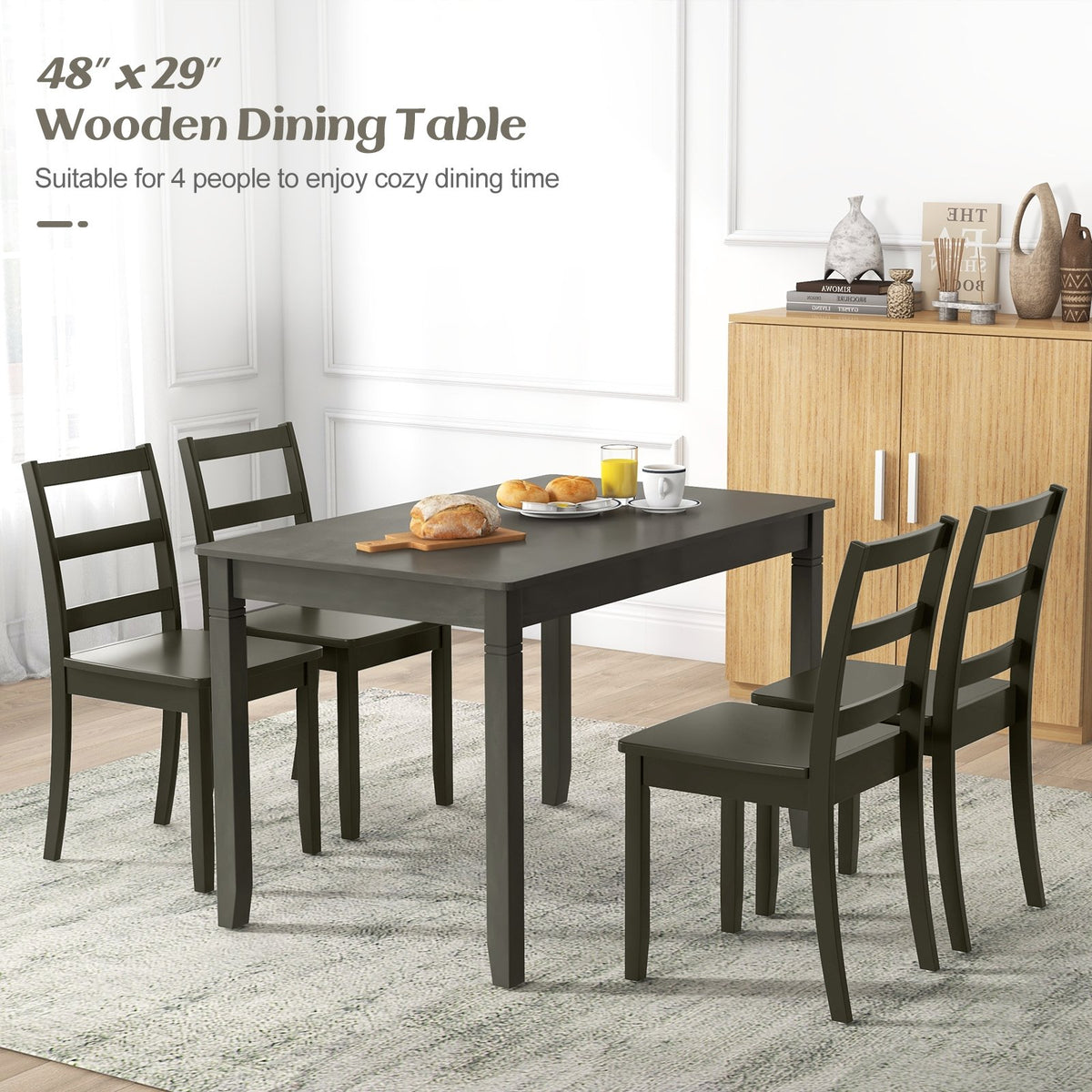 48-Inch Wooden Dining Table for 4 People Rectangular Kitchen Table with Rubber Wood Legs-Gray view 6