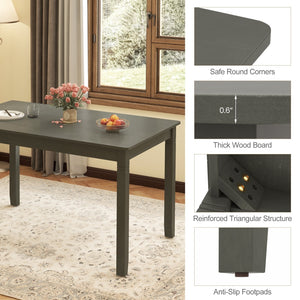 48-Inch Wooden Dining Table for 4 People Rectangular Kitchen Table with Rubber Wood Legs-Gray view 9