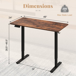 48 Inch x 24 Inch Ergonomic Electric Standing Desk with 3 Memory Settings for Home Office-Rustic Brown view 5
