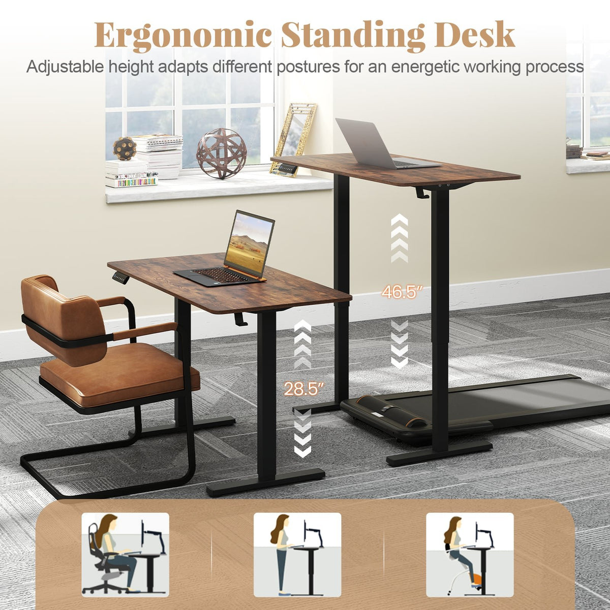 48 Inch x 24 Inch Ergonomic Electric Standing Desk with 3 Memory Settings for Home Office-Rustic Brown view 6