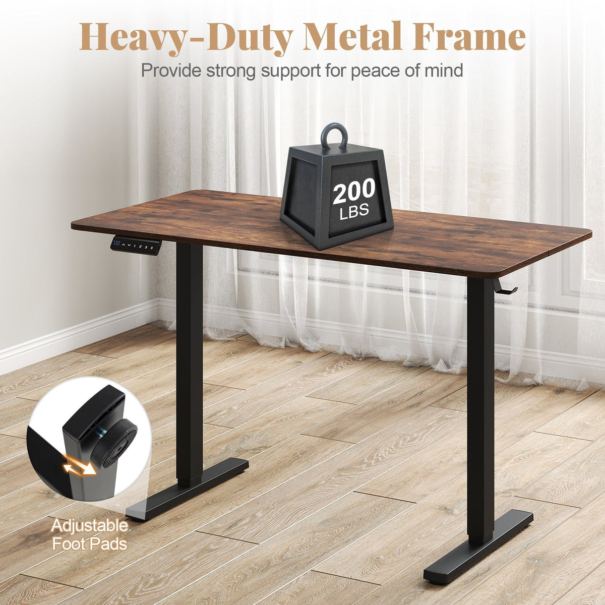 48 Inch x 24 Inch Ergonomic Electric Standing Desk with 3 Memory Settings for Home Office-Rustic Brown view 8