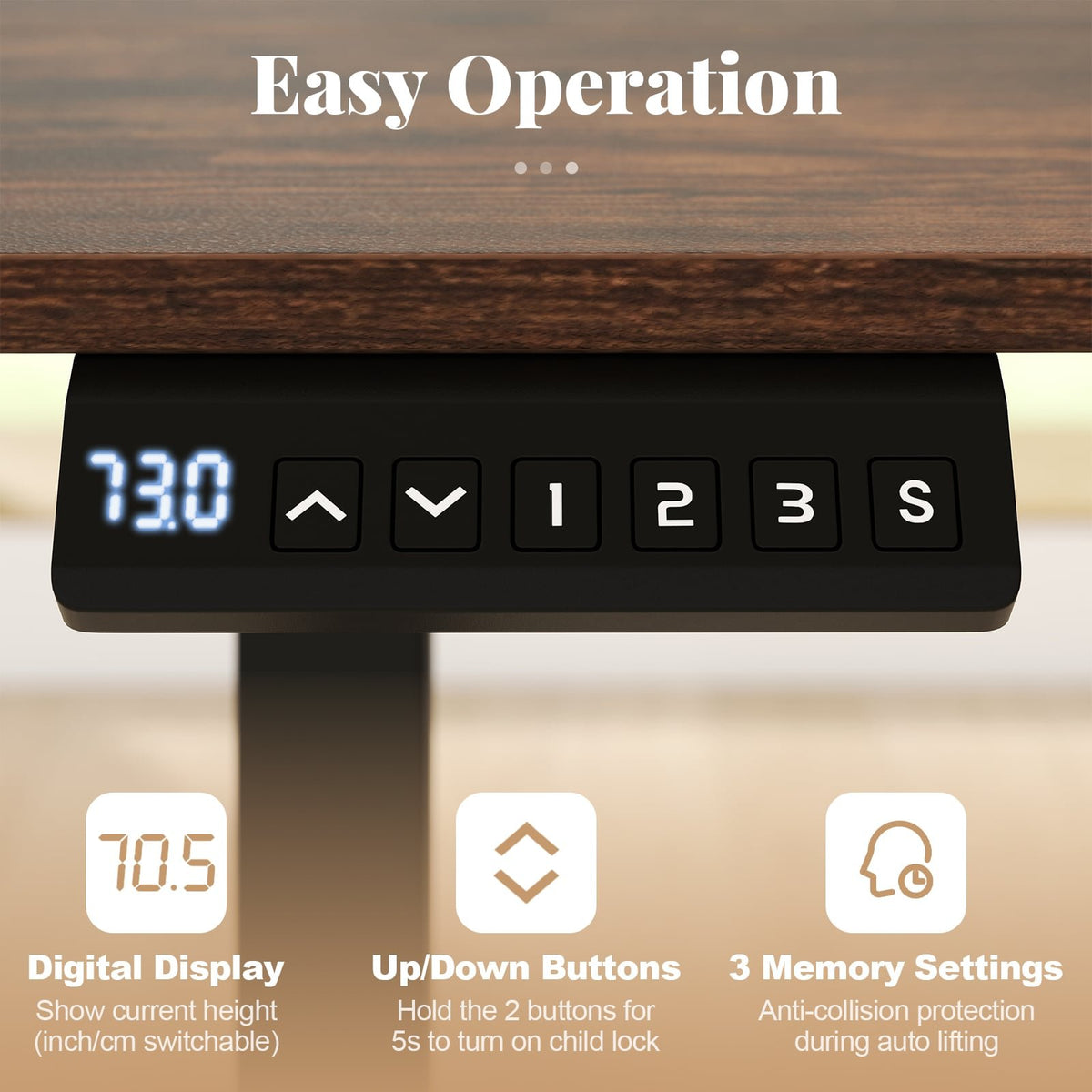 48 Inch x 24 Inch Ergonomic Electric Standing Desk with 3 Memory Settings for Home Office-Rustic Brown view 9