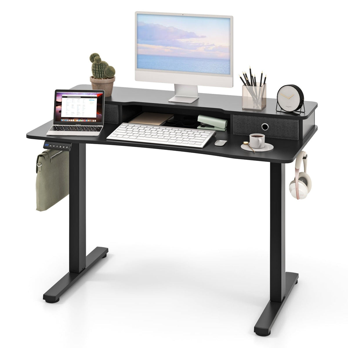 48 Inch x 24 Inch Height Adjustable Electric Standing Desk with 2 Drawers-Black