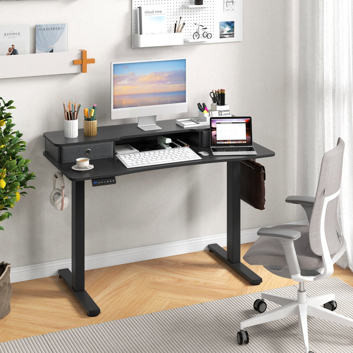 48 Inch x 24 Inch Height Adjustable Electric Standing Desk with 2 Drawers-Black view 2