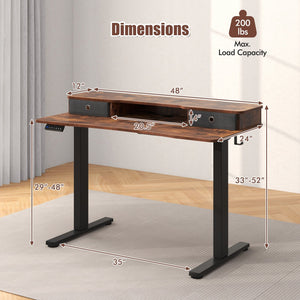 48 Inch x 24 Inch Height Adjustable Electric Standing Desk with 2 Drawers-Rustic Brown view 3