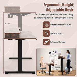 48 Inch x 24 Inch Height Adjustable Electric Standing Desk with 2 Drawers-Rustic Brown view 4