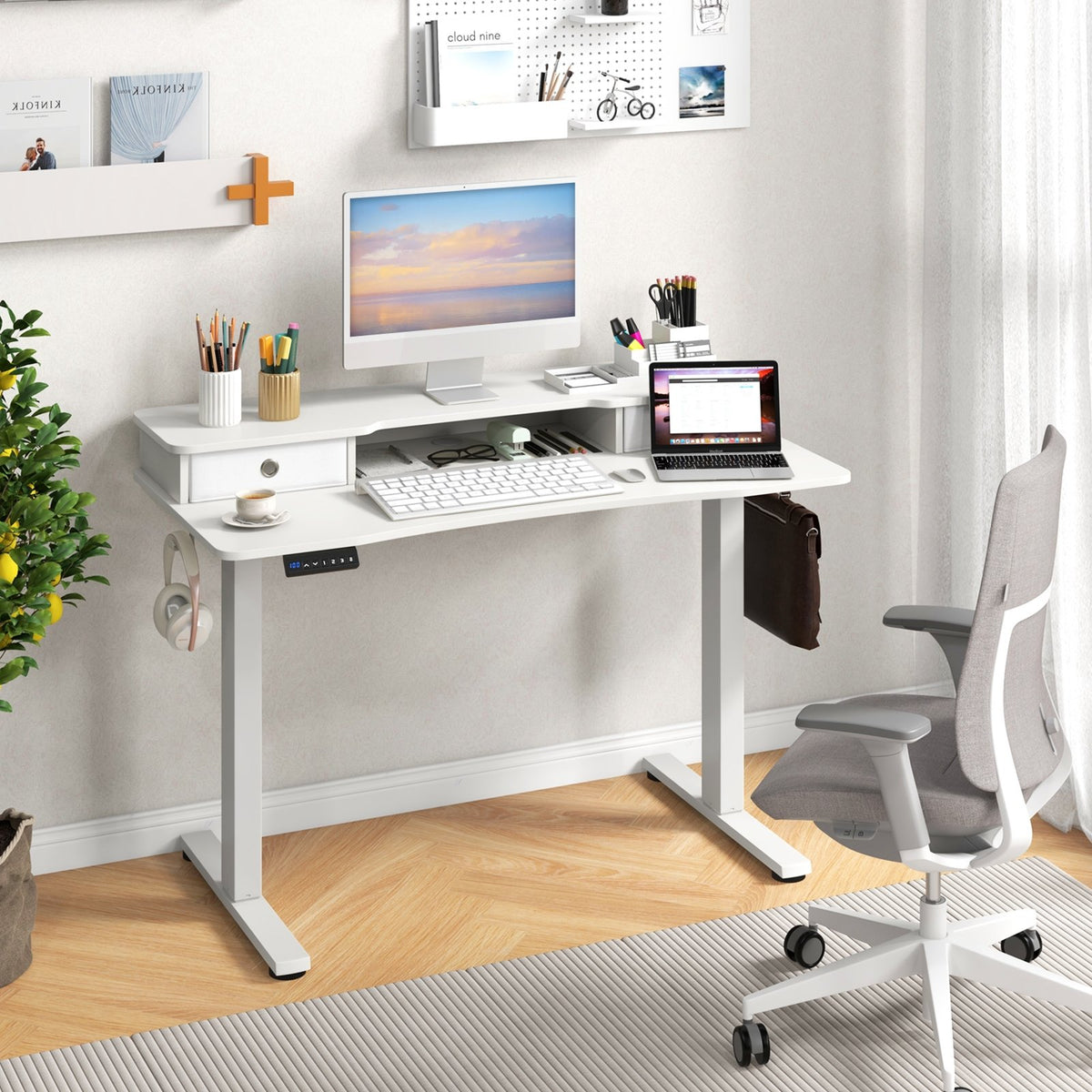 48 Inch x 24 Inch Height Adjustable Electric Standing Desk with 2 Drawers-White view 2