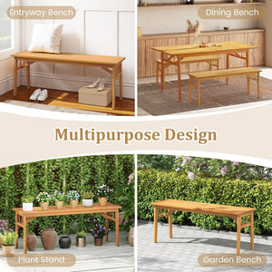 48 Inches Acacia Wood Bench with Breathable Slat Seat and Stable Triangular Structure-2 view 6