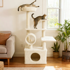 48 Inches Tall Cat Tree Multi-Level Kitten Tower with Large Condo Padded Top Perch-Beige view 3