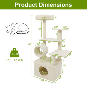 48 Inches Tall Cat Tree Multi-Level Kitten Tower with Large Condo Padded Top Perch-Beige view 5