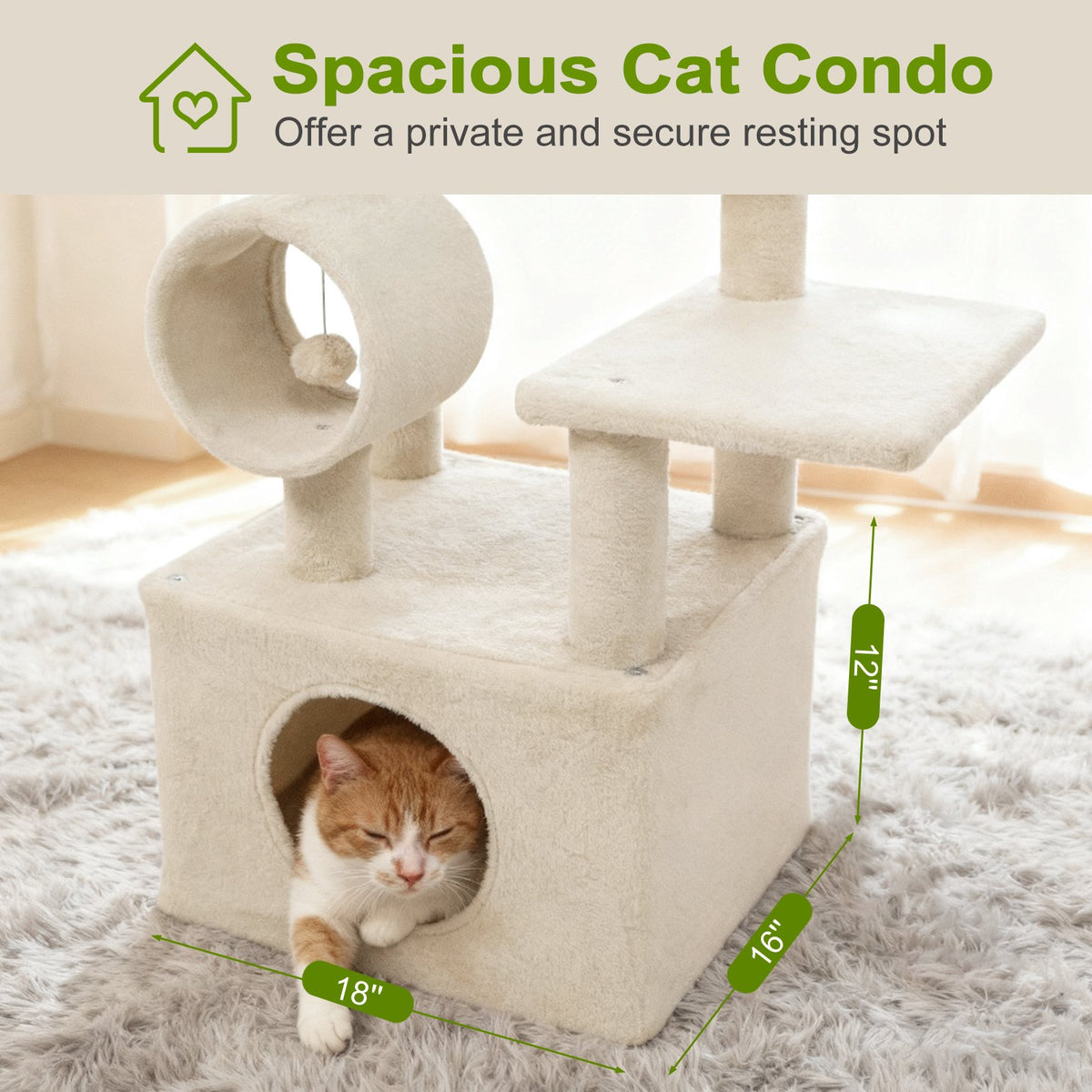 48 Inches Tall Cat Tree Multi-Level Kitten Tower with Large Condo Padded Top Perch-Beige view 6