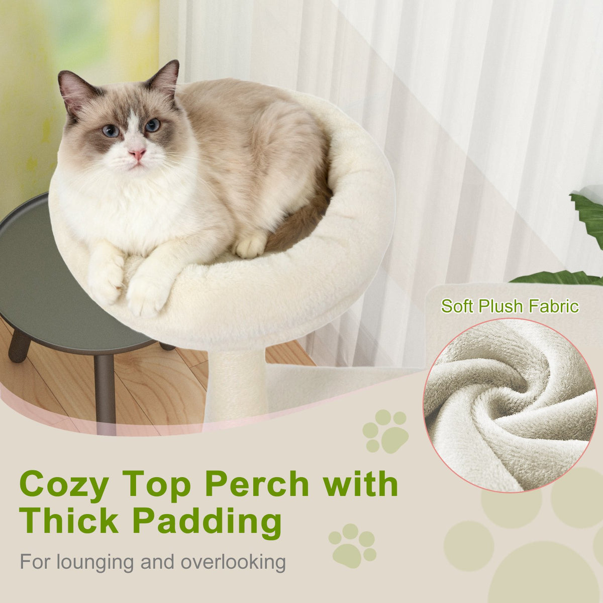48 Inches Tall Cat Tree Multi-Level Kitten Tower with Large Condo Padded Top Perch-Beige view 7