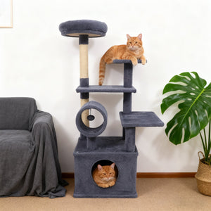 48 Inches Tall Cat Tree Multi-Level Kitten Tower with Large Condo Padded Top Perch-Grey view 3
